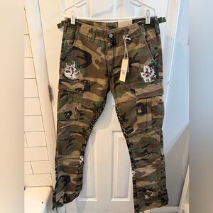 Bootcut Splatter Paint Camouflage Cargo Pants